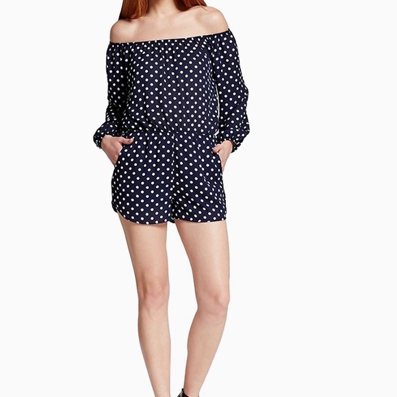 Navy Polka Dot Romper - Picture 1 of 3